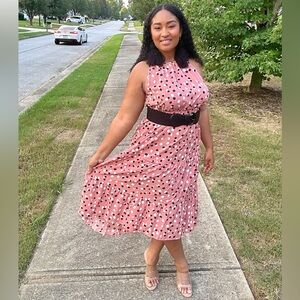 Polka dots summer dress pink black and white